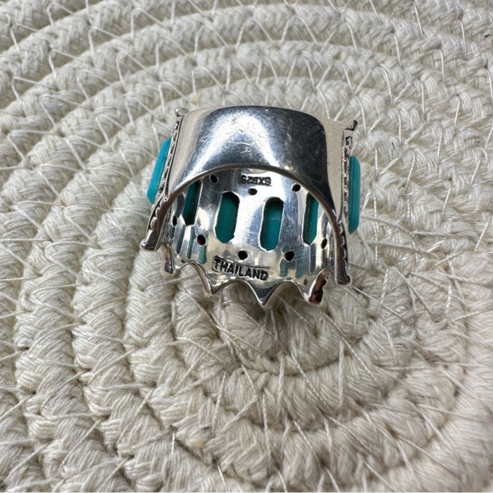 Sterling Silver Turquoise & Ruby Beaded Halo Ring size 5.75 - Picture 3 of 6